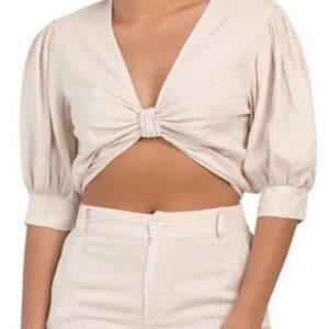 Young Fabulous & Broke Linen Cropped Knot Miranda Top, Size Small​​​​​​